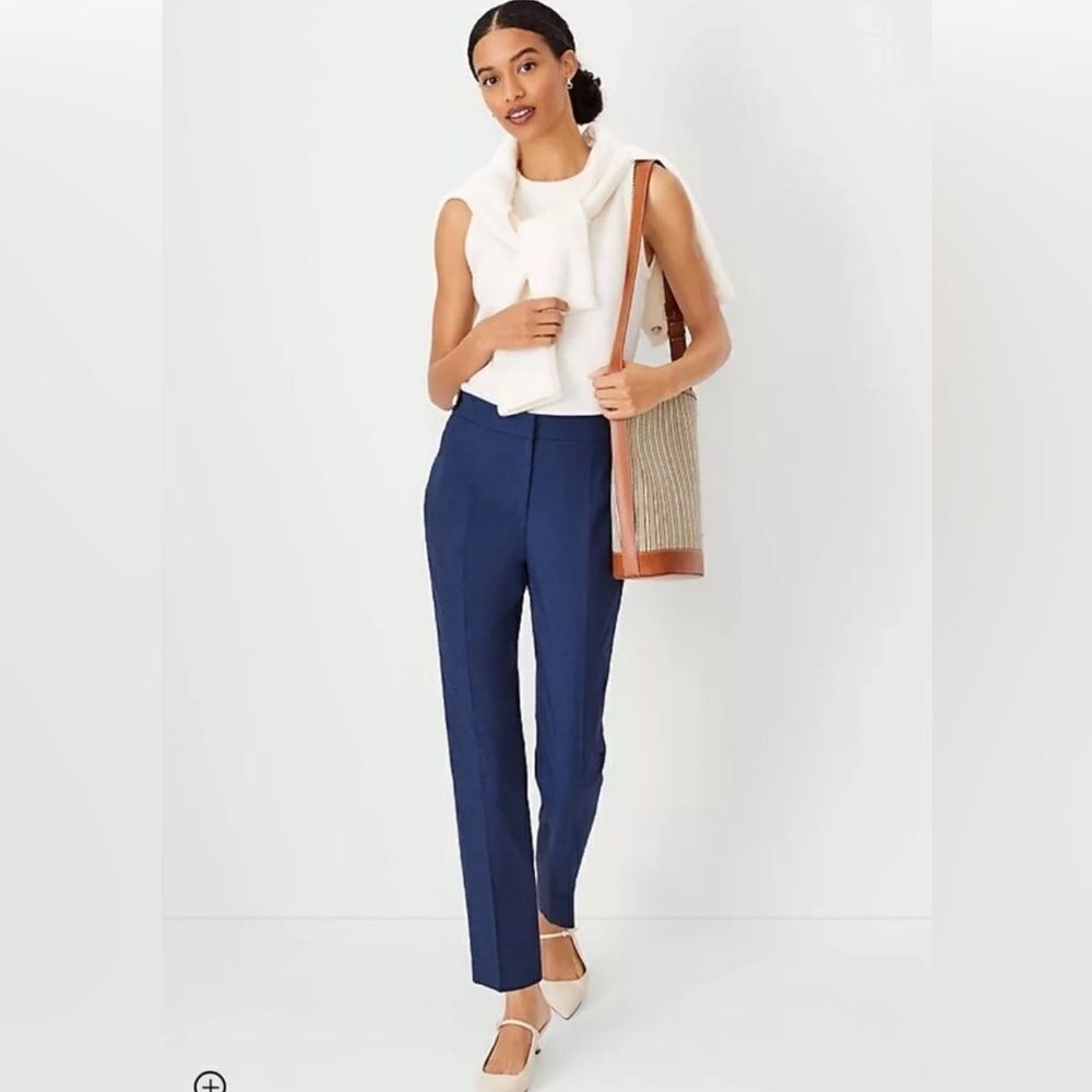 Ann Taylor Button Tab High Rise Eva Ankle Pant in Polished Denim Size 16 Petite